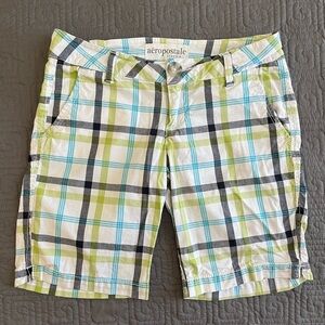 Aeropostale Women's Plaid Shorts - Green, Blue, and White
